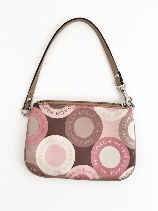 Coach Handbags - Coach Pink & Brown Circle Print Wristlet Pouch Y2K Mini Bag